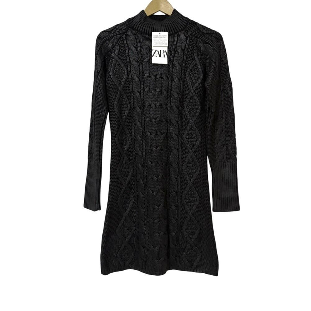 NEW Zara Black Cable Knit Turtleneck Dress Size Medium Mini Neutral Minimalist